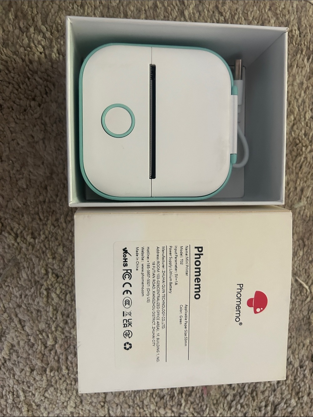 Phomemo Portable Label & Receipt Printer in White with Mint Trim Never Used